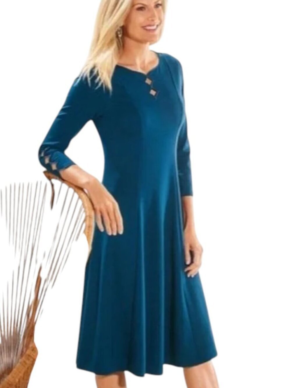 Soft Surroundings Elysia Scalloped Cut Out Blue Dress